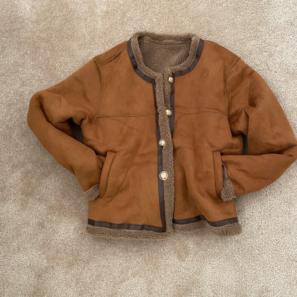 Womans Brown Faux Shearling Coat - Classic Warm Jacket